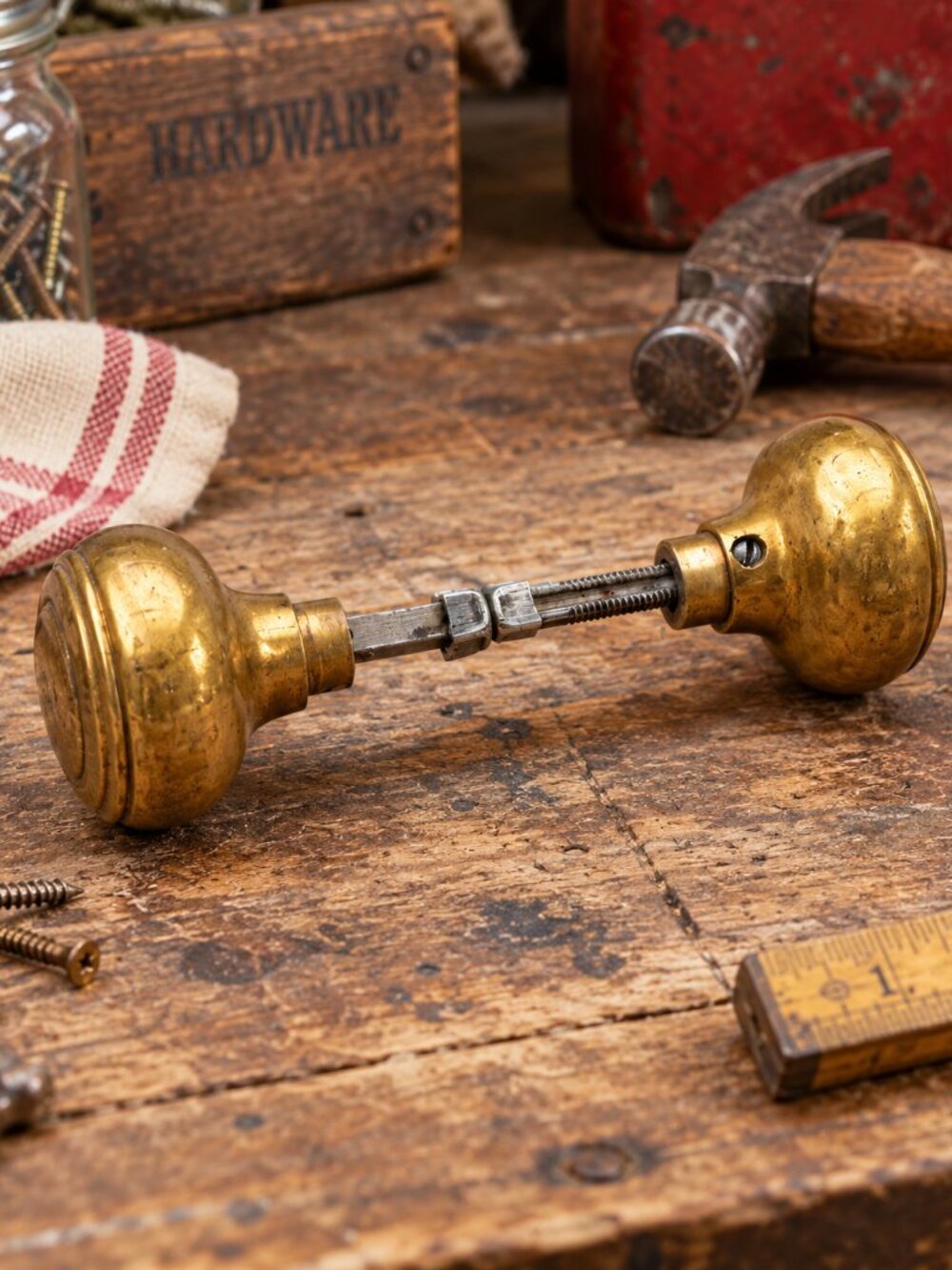 Vintage Brass Door Knob Set 7” Architectural Salvage Demolition Rescue